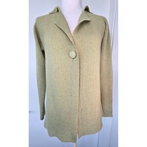 Calico Sag Green Cardigan Sheer Ribbed Knit Collar Nylon W's Sz L Lightweight Bu